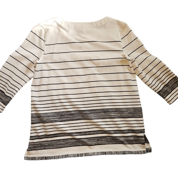 T by Talbots stripe tassel split neck cotton blend tunic top size MP - Picture 3 of 9